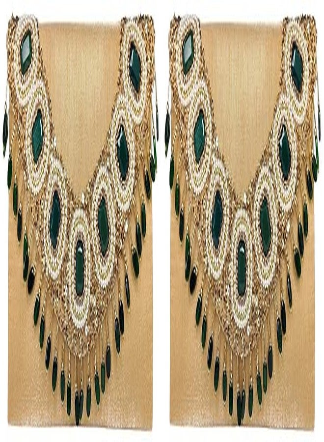 DUCHESS Women's Hand Embroidered Golden Green Clutch (Pack of 2)